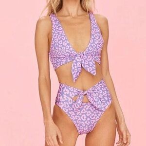Beach Riot Lilac Leopard Tie-Front Kids One Piece